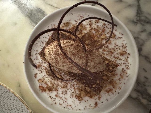 Walnut cake with coffee ice cream at Tender at Manchester's Stock Exchange Hotel