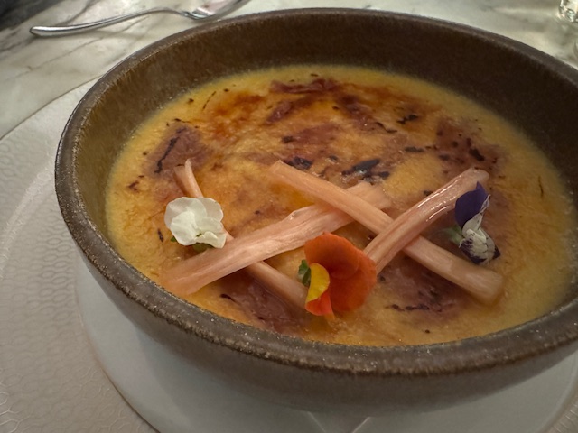 Rhubarb Creme Brulee at Tender at Manchester's Stock Exchange Hotel